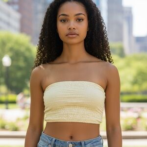 Amazon Yellow Textured Cropped Bandeau Top Size Large